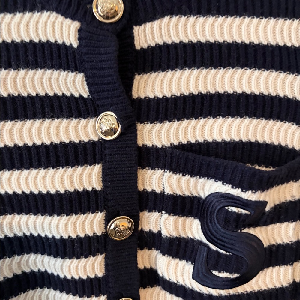Sandro Navy and Cream Striped Cardigan - Picture 5 of 7